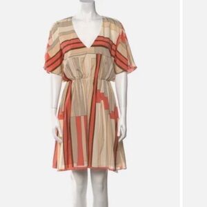 Alice + Olivia Carrie Bell Flounce Sleeve Geometric Silk Dress Sz S